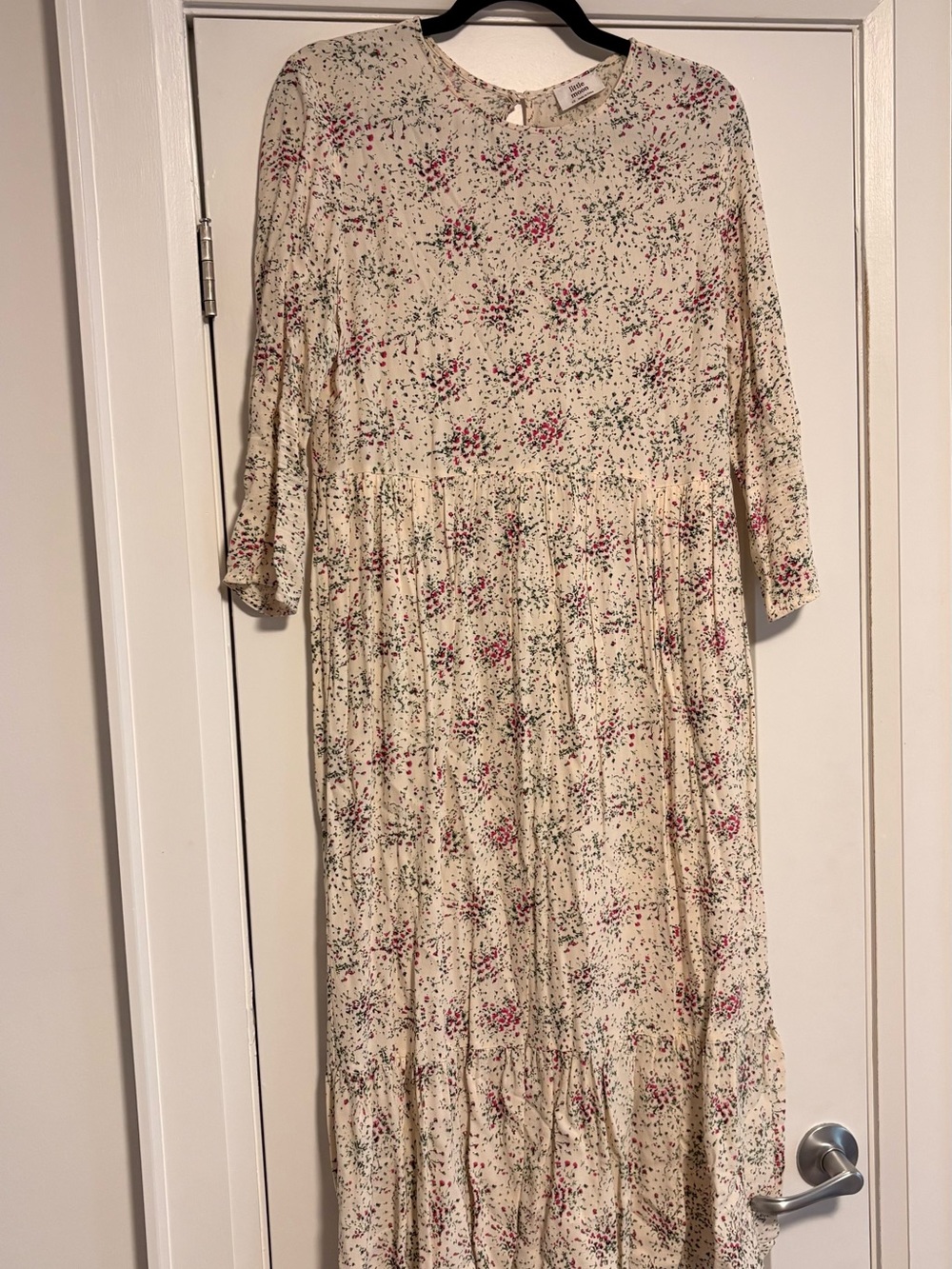 Little Moon Cream Dress with Pink & Green Floral Print - XS
